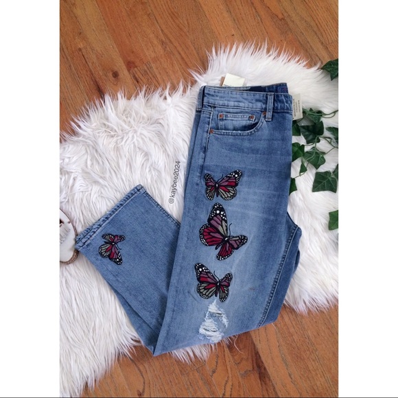 butterfly embroidered jeans